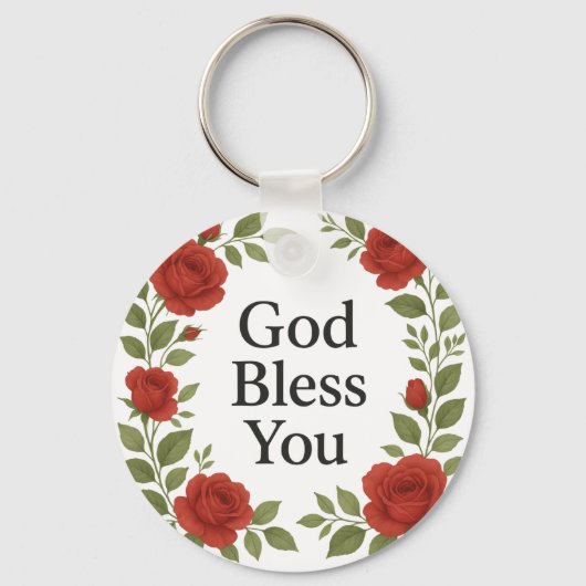 God Bless You Religious Rose Floral Sleutelhanger (Voorkant)