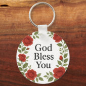 God Bless You Religious Rose Floral Sleutelhanger (Achterkant)
