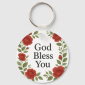 God Bless You Religious Rose Floral Sleutelhanger (Achterkant)