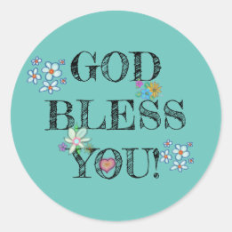 God Bless You Turquoise Bloemen Ronde Sticker