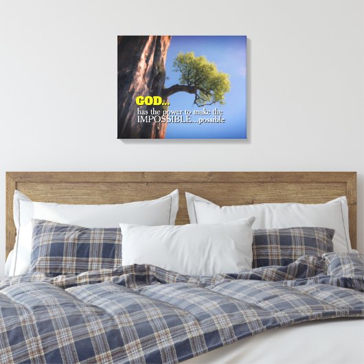 God Can Make Impossible Possible -Cliffside Tree Canvas Afdruk (Insitu (Slaapkamer))