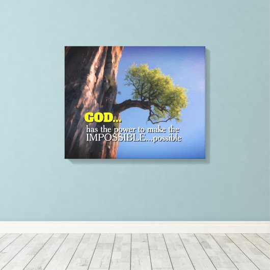 God Can Make Impossible Possible -Cliffside Tree Canvas Afdruk (Insitu (Houten vloer))