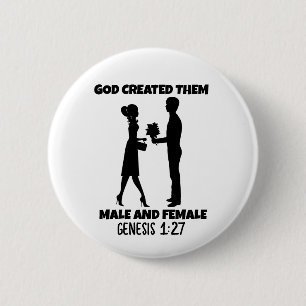 GOD CREËER HEN MANNELIJKE BUTTONNEN EN VROUWEN RONDE BUTTON 5,7 CM