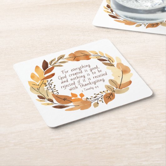 God Creëer het goede | Thanksgiving krans | Neutra Vierkante Kartonnen Onderzetter (Schuin)