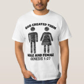 GOD CREËER MANNELIJKE EN VROUW CHRISTELIJKE T-SHIR T-SHIRT (Voorkant)