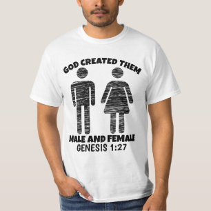 GOD CREËER MANNELIJKE EN VROUW CHRISTELIJKE T-SHIR T-SHIRT
