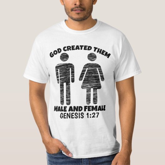 GOD CREËER MANNELIJKE EN VROUW CHRISTELIJKE T-SHIR T-SHIRT (Voorkant)