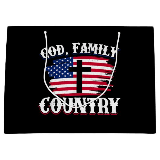 God Familie Land Amerikaanse Vlag Kruis Christelij Groot Cadeauzakje (Voorkant)