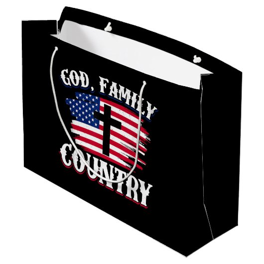 God Familie Land Amerikaanse Vlag Kruis Christelij Groot Cadeauzakje (Achterkant Gekanteld)