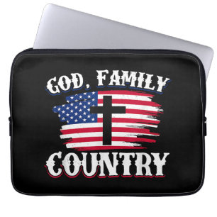 God Familie Land Amerikaanse Vlag Kruis Christelij Laptop Sleeve