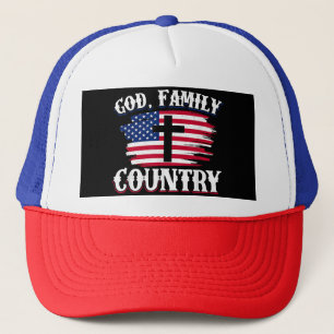 God Familie Land Amerikaanse Vlag Kruis Christelij Trucker Pet