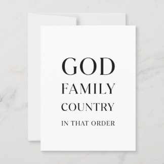 God, familie, land, in die volgorde briefkaart