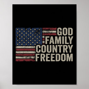 God Familie Land Vrijheid - 4 juli Vlag van de VS Poster