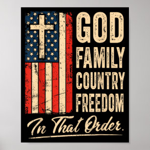 God Familie Land Vrijheid In Die Volgorde Usa Vlag Poster