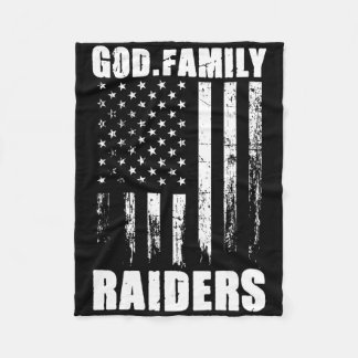 God. Familie. Raiders. Vintage Usa Vlag Fleece Deken