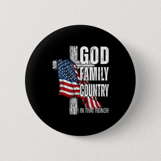 God Family Country American Flag Christian Patriot Ronde Button 5,7 Cm (Voorkant)