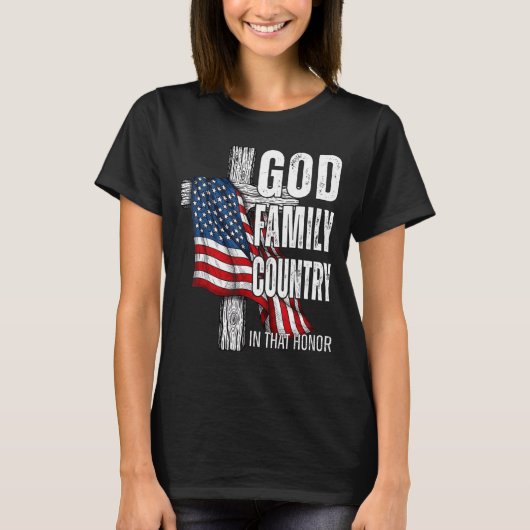 God Family Country American Flag Christian Patriot T-shirt (Voorkant)