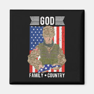 God Family Country Amerikaanse Vlag Soldaat Memori Magneet