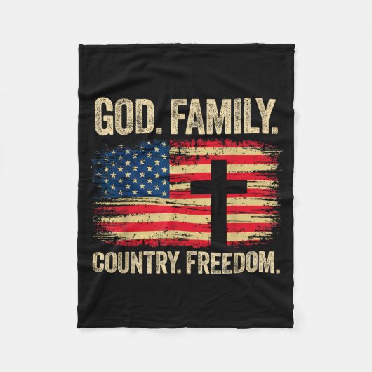 God Family Country Dom Usa Flag Cross Fleece Deken (Voorkant)
