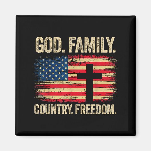 God Family Country Dom Usa Flag Cross Magneet (Voorkant)
