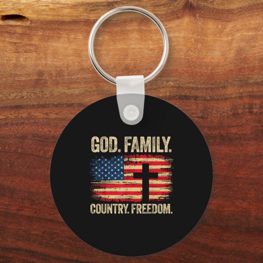 God Family Country Dom Usa Flag Cross Sleutelhanger (Voorkant)