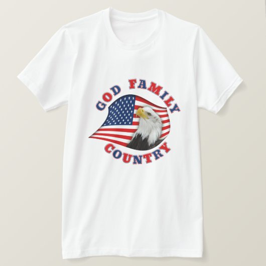 GOD FAMILY COUNTRY met adelaar op Amerikaanse vlag T-shirt (Design voorkant)