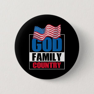 God Family Country Soldier Patriot US Flag Memoria Ronde Button 5,7 Cm