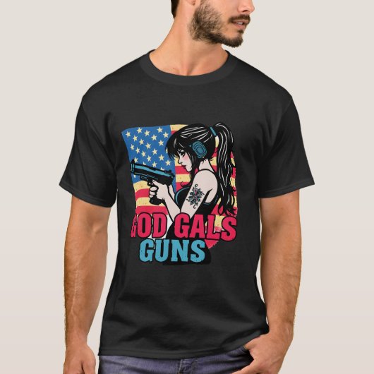 ''God Gals Guns'' American Style  T-shirt (Voorkant)