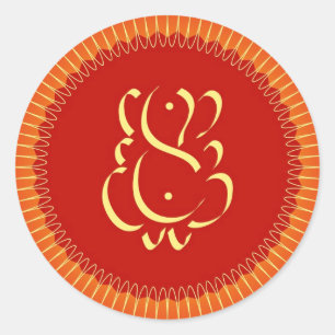 God Ganesha met zonnestralen Ronde Sticker