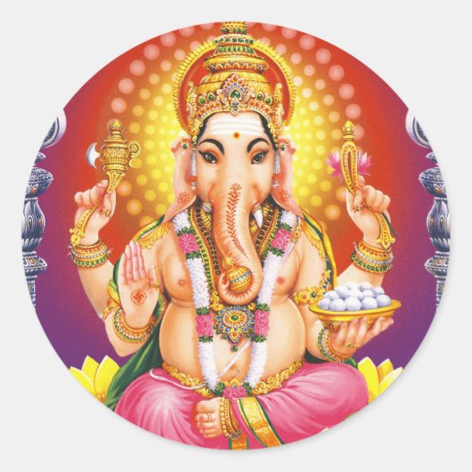 God Ganesha Ronde Sticker (Voorkant)