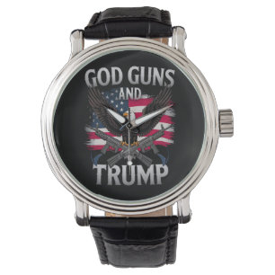 God Geweren En Trump Adelaar Amerikaanse Vlag Vint Horloge