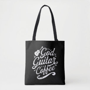 God Guitar Coffee Music Lover Funny Christelijk Draagtas