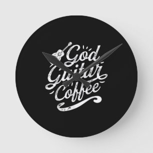 God Guitar Coffee Music Lover Funny Christelijk Ronde Klok