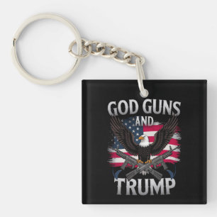 God Guns En Trump Adelaar Amerikaanse Vlag Vintage Sleutelhanger