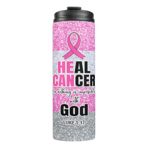 God Heal Cancer Pink Glitter Thermosbeker
