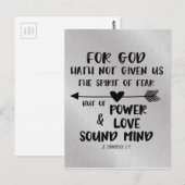 God heeft geen geest van angst gegeven Bijbelvers Briefkaart (Voorkant / Achterkant)