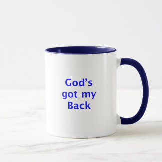 God heeft mijn rug Blauwe rim en handvat Mok