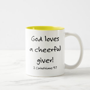 God houdt van een vrolijke giver! tweekleurige koffiemok
