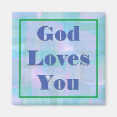 God houdt van je blauwe 2-inch vierkant magneet (Voorkant)