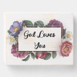 God houdt van je Bloem Lijst  Houten Kist Print