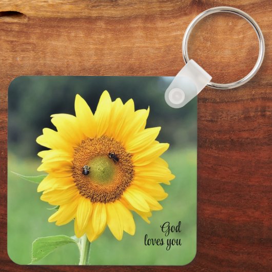 God houdt van je zonnebloem Sleutelhanger (Achterkant)