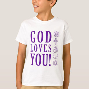 GOD HOUDT VAN JOU + Wereld Religies Symbolen T-shirt