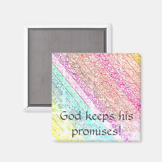 "God houdt zijn beloften waar!" Rainbow Magnet Magneet (Voorkant / Achterkant)