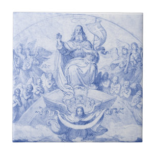 God in de hemel Christelijk blauw Tegeltje