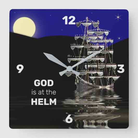 GOD IS BIJ DE HELM SHIP CLOCK, CHRISTELIJK VIERKANTE KLOK (Voorkant)