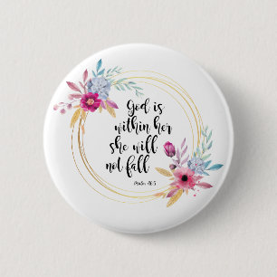 God is binnen haar psalm 46:5 ronde button 5,7 cm