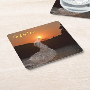 God is de Love Sunset Vierkante Kartonnen Onderzetter