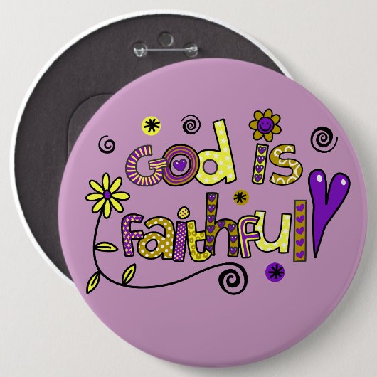 God is gelovig in Doodles I Paars I 6x6 Button (Voorkant /achterkant)
