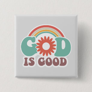 God is goed vierkante button 5,1 cm