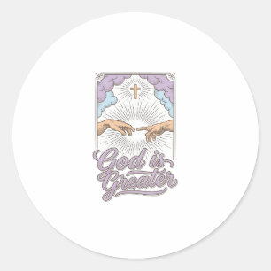 God is Groter Christelijk Vintage Gravure Shirt_1 Ronde Sticker